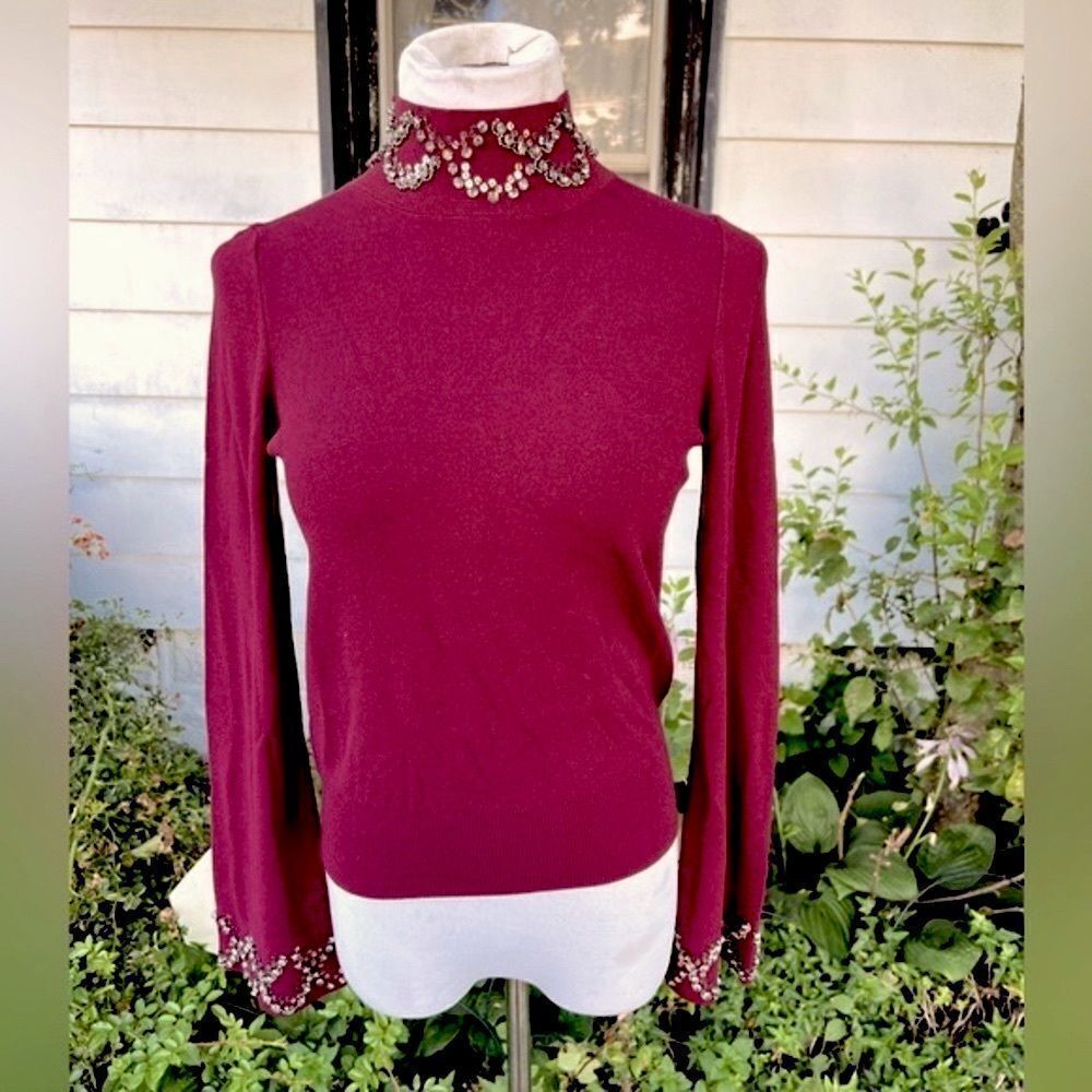 **** Ann Taylor Embellished Mock Turtleneck Sweater Size S (R)